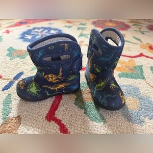 Bogs Kids Blue Dinosaur Waterproof All Weather Boots with Sherpa Lining